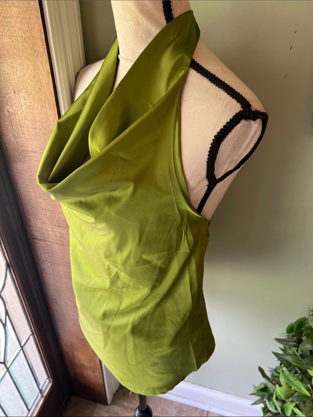 Olive Green Halter Cowl Neck Women's Dress - Picture 4 of 8
